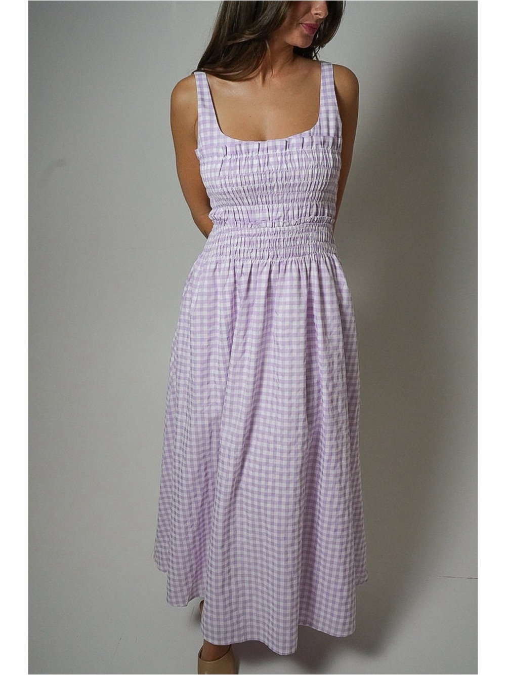 TCEC Lavender Gingham Smocked Maxi Dress